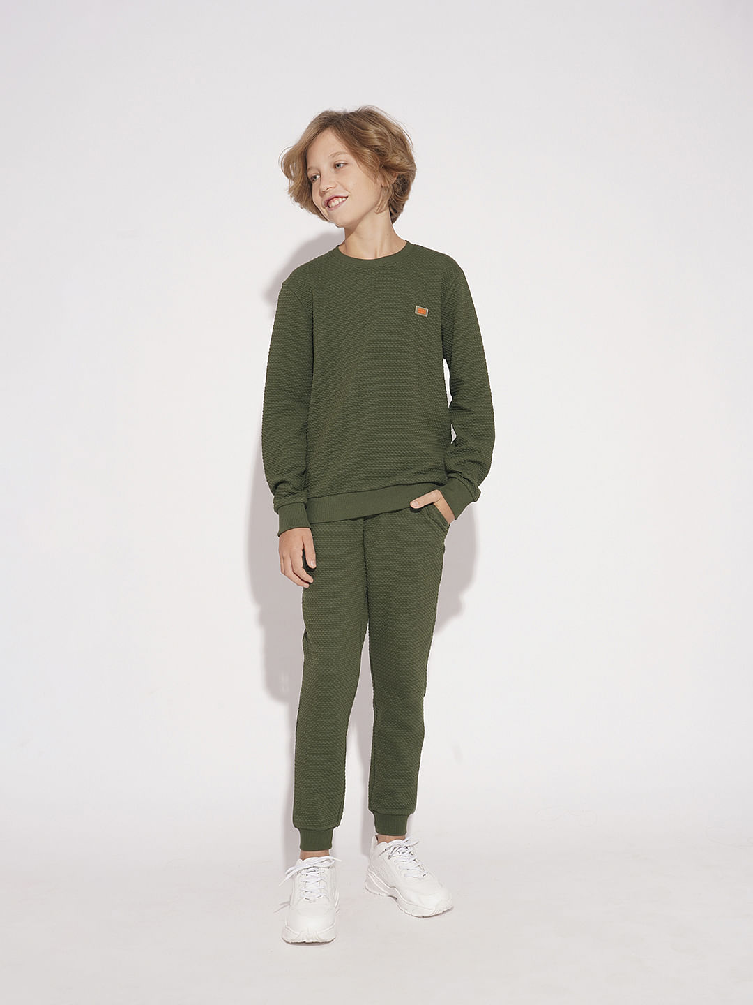 Boys Olive Textured Co-ord Set Sweatshirt