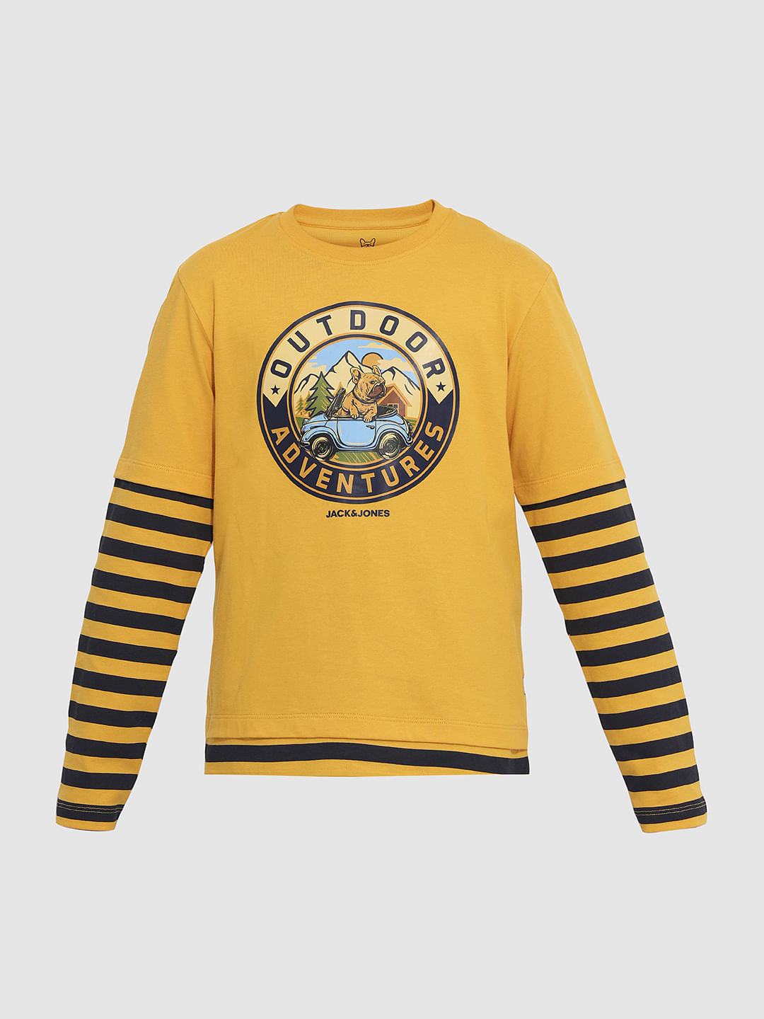 Boys Yellow Printed Crew Neck T-shirt
