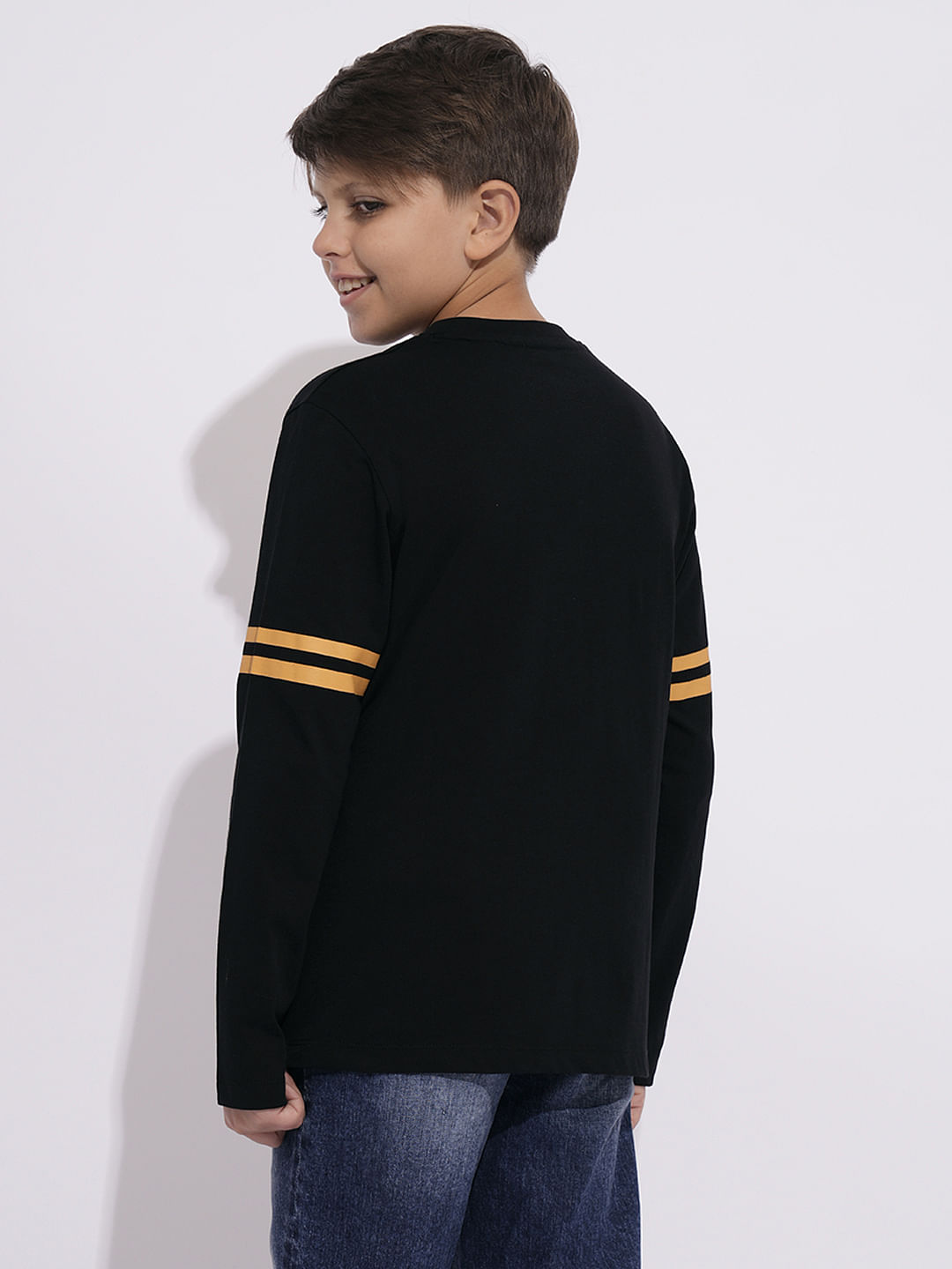 Boys Black Logo Print Full Sleeves T-shirt
