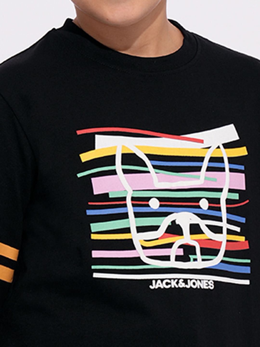 Boys Black Logo Print Full Sleeves T-shirt