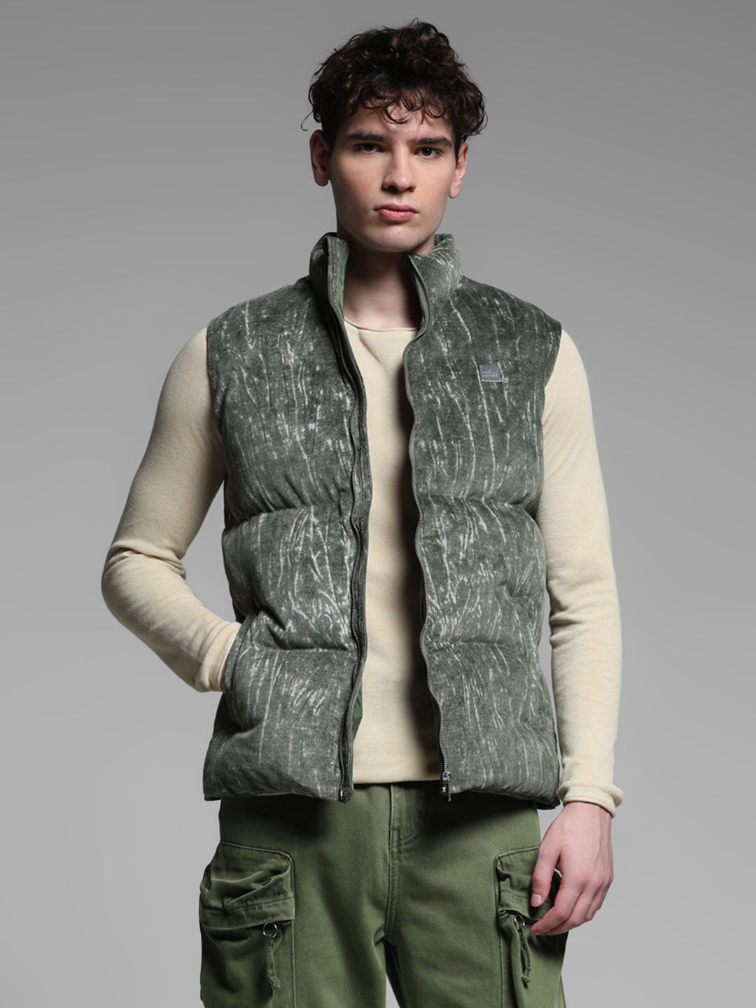 Printed Sleeveless Puffer Vest Jacket