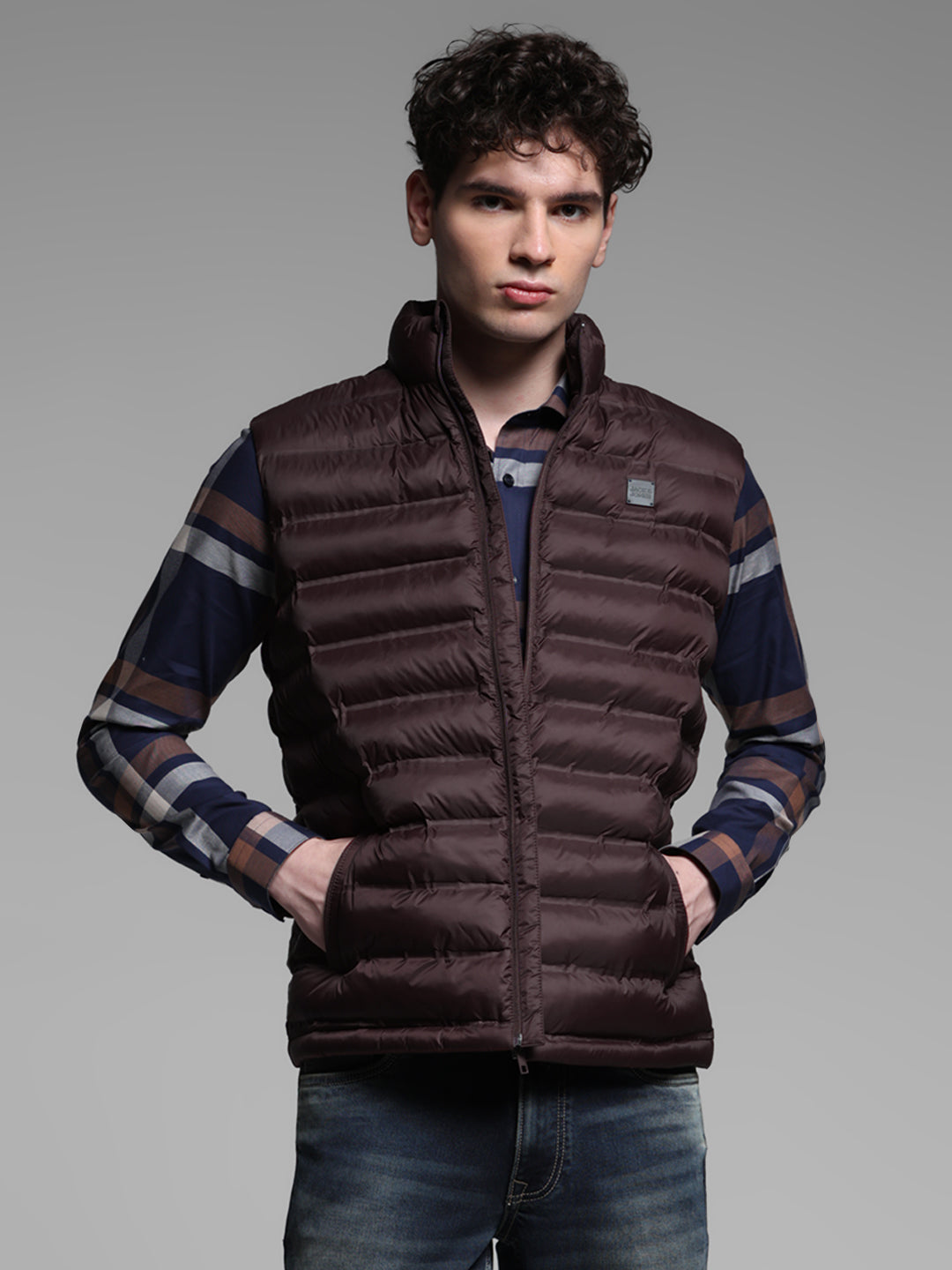 Maroon High Neck Puffer Vest Jacket