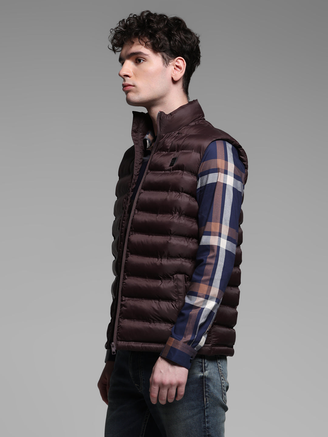 Maroon High Neck Puffer Vest Jacket