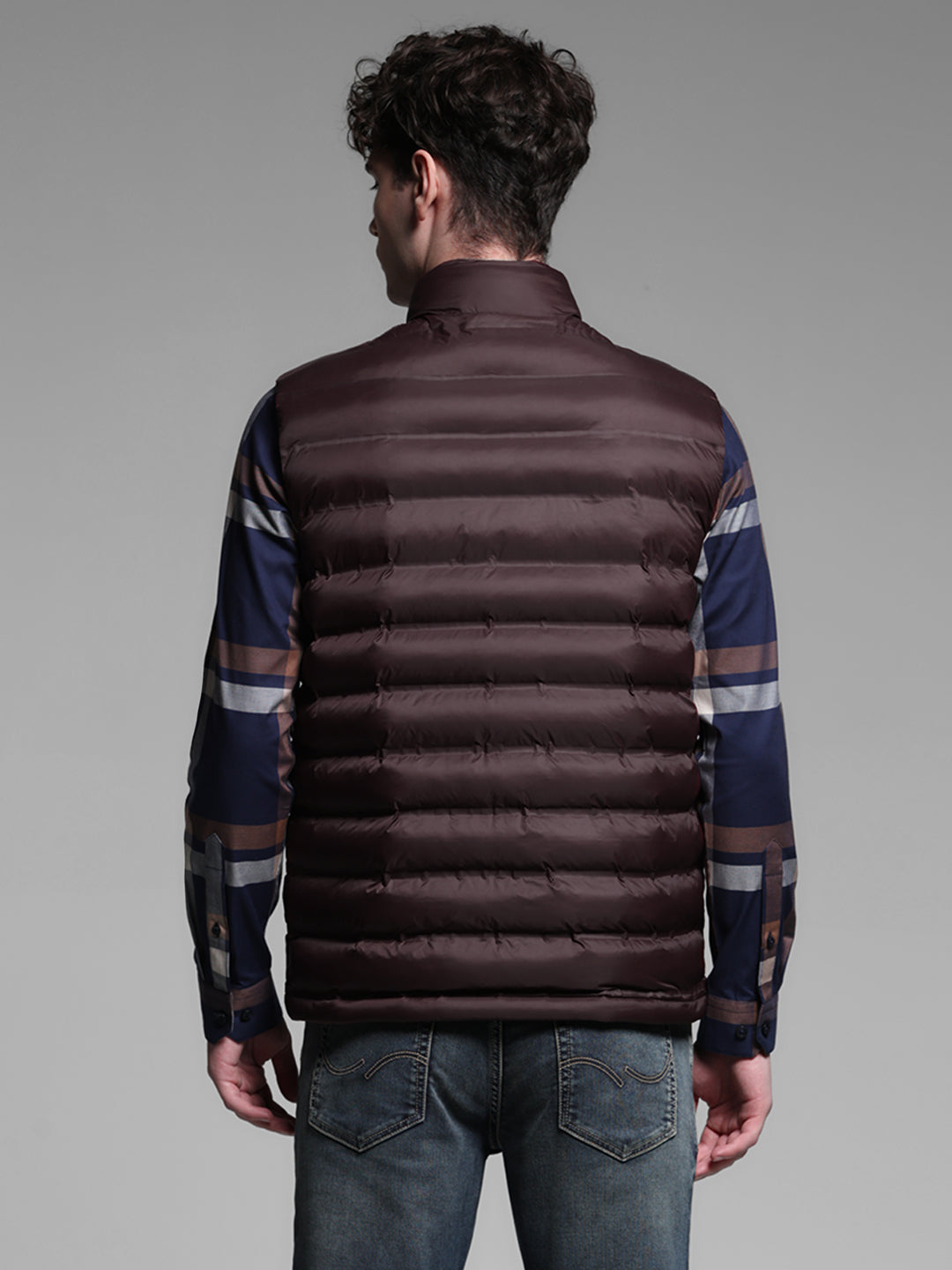 Maroon High Neck Puffer Vest Jacket