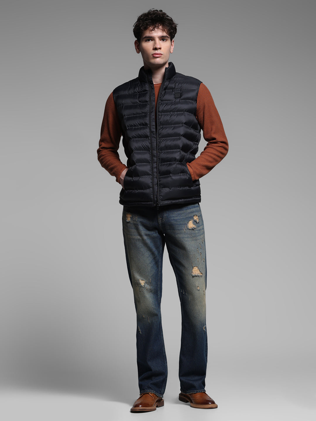Black High Neck Puffer Vest Jacket