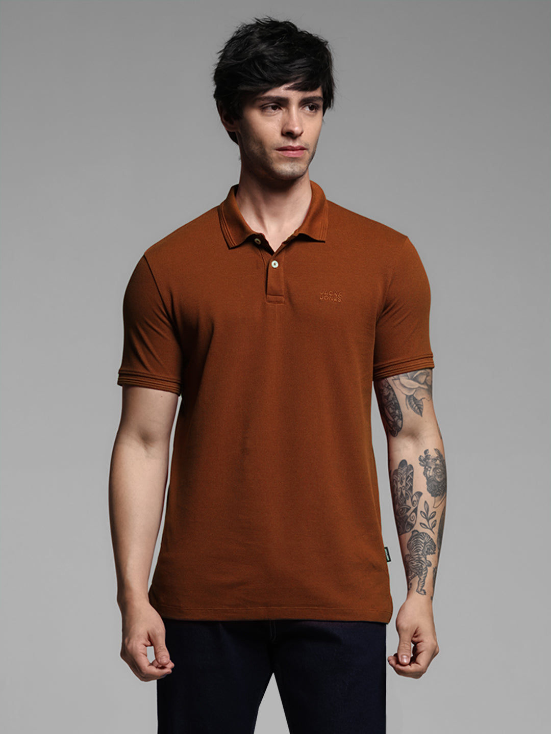 Dark Brown Ribbed Sleeve Polo