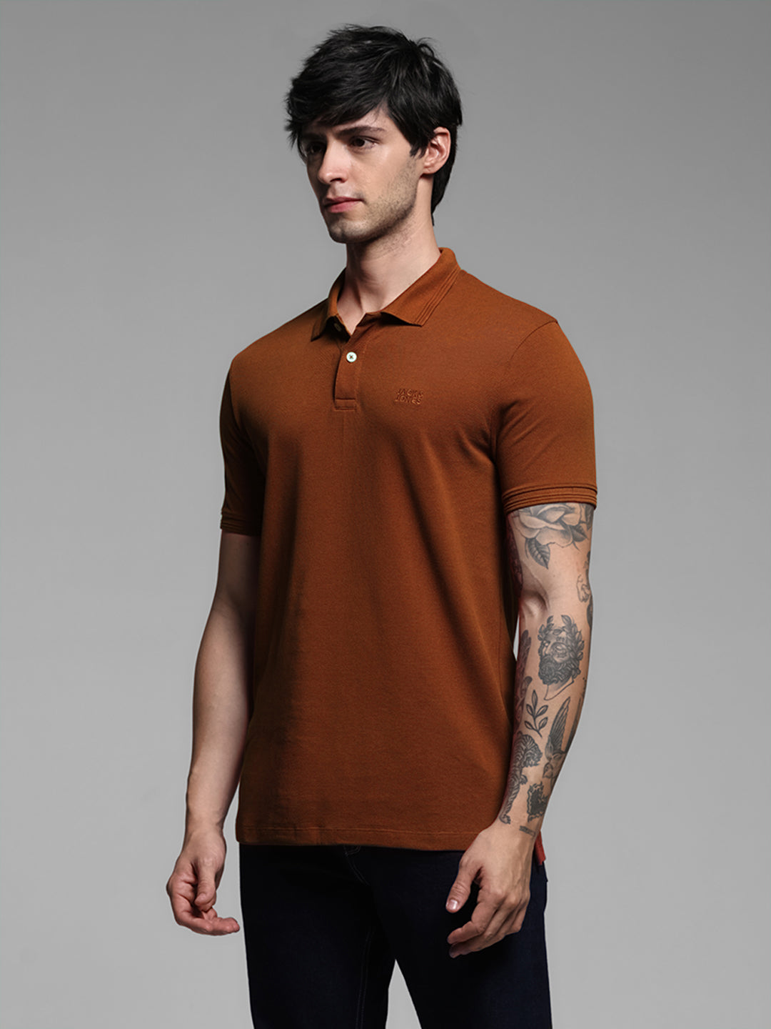 Dark Brown Ribbed Sleeve Polo