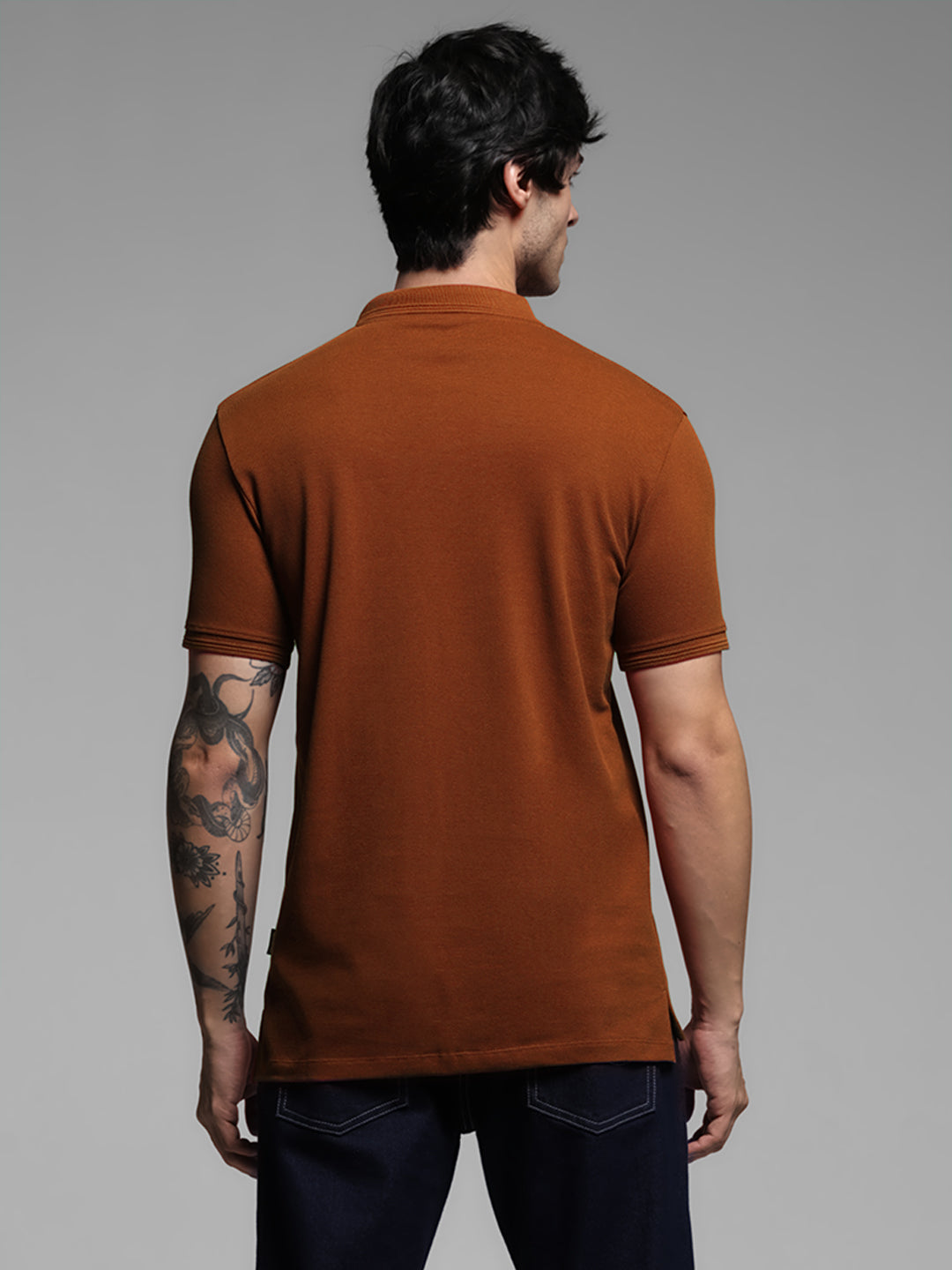 Dark Brown Ribbed Sleeve Polo