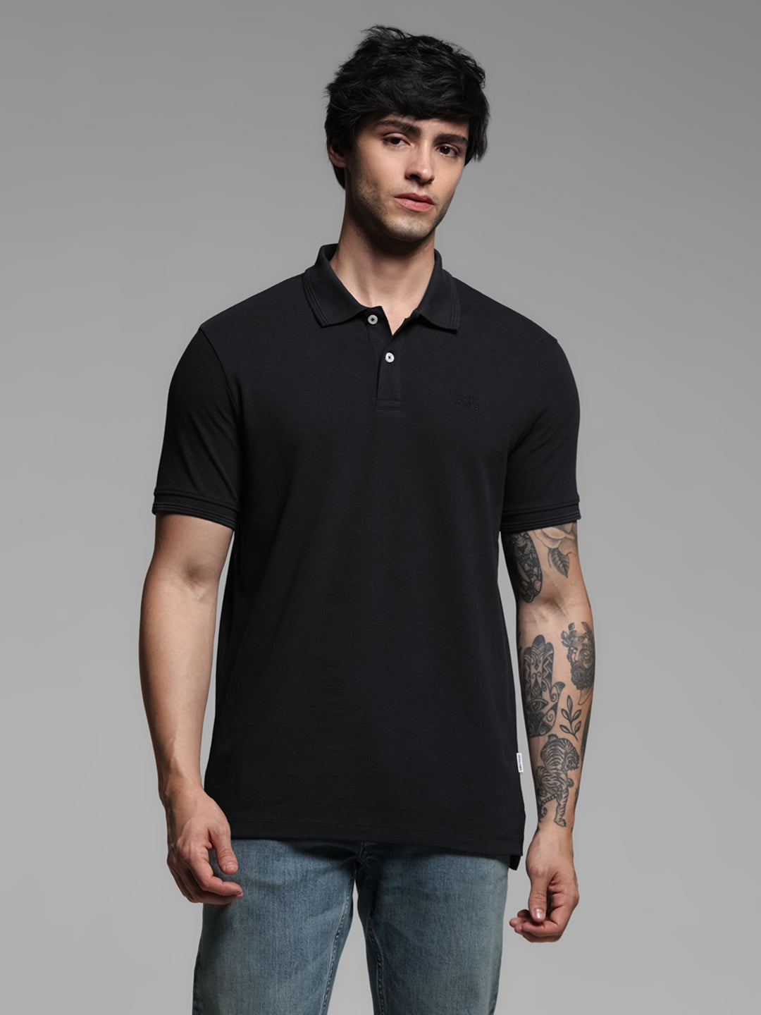 Black Ribbed Sleeve Polo