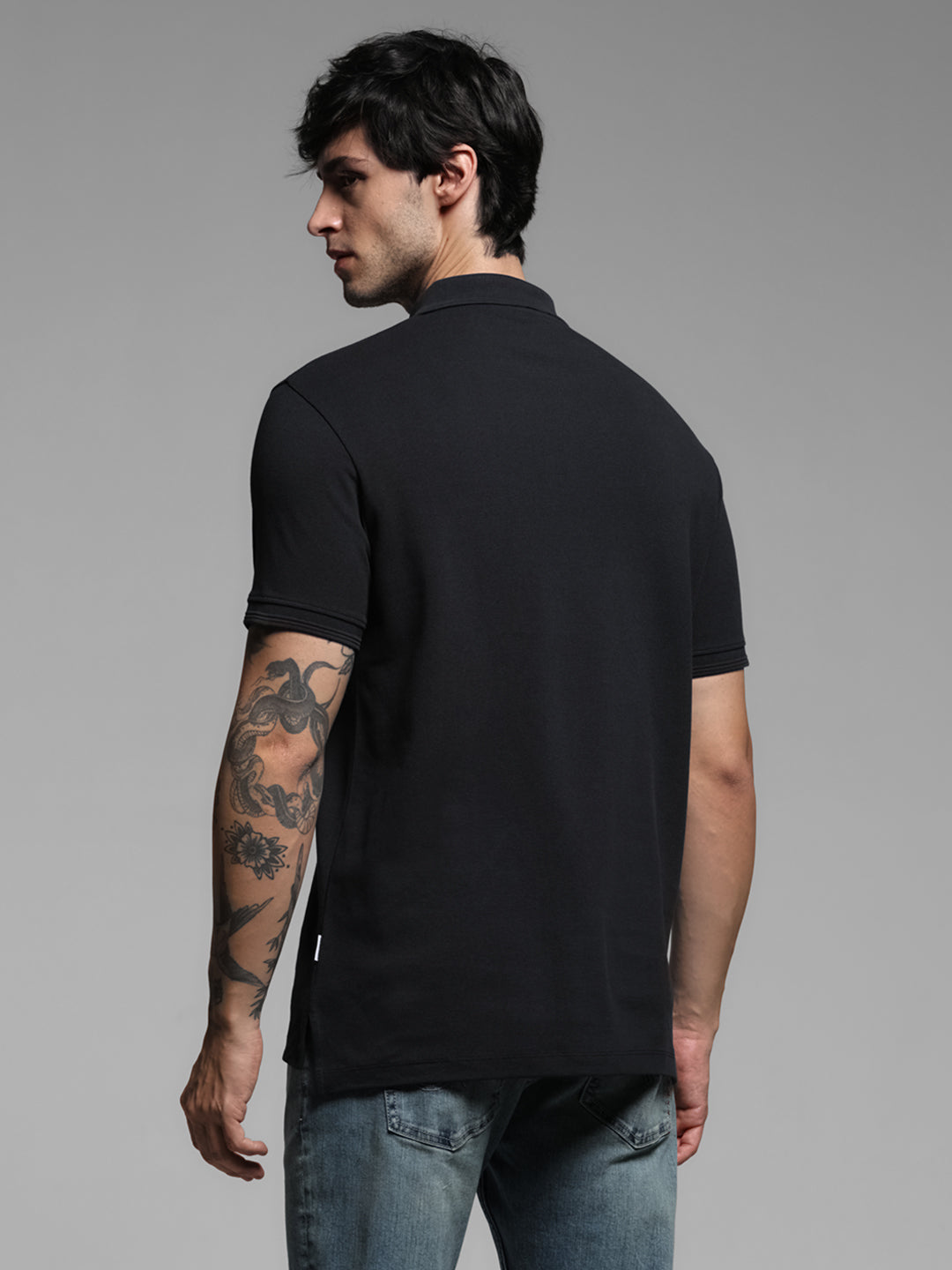 Black Ribbed Sleeve Polo