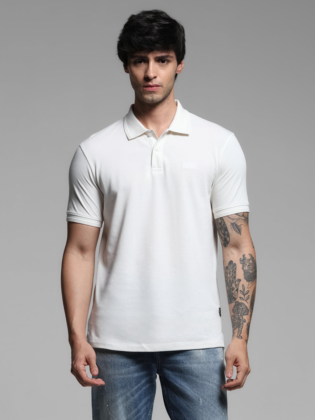 White Ribbed Sleeve Polo