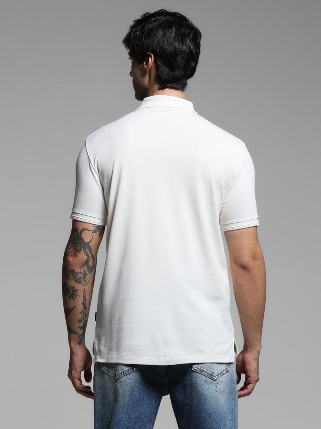 White Ribbed Sleeve Polo