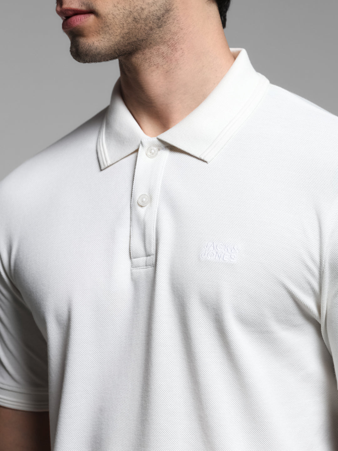 White Ribbed Sleeve Polo