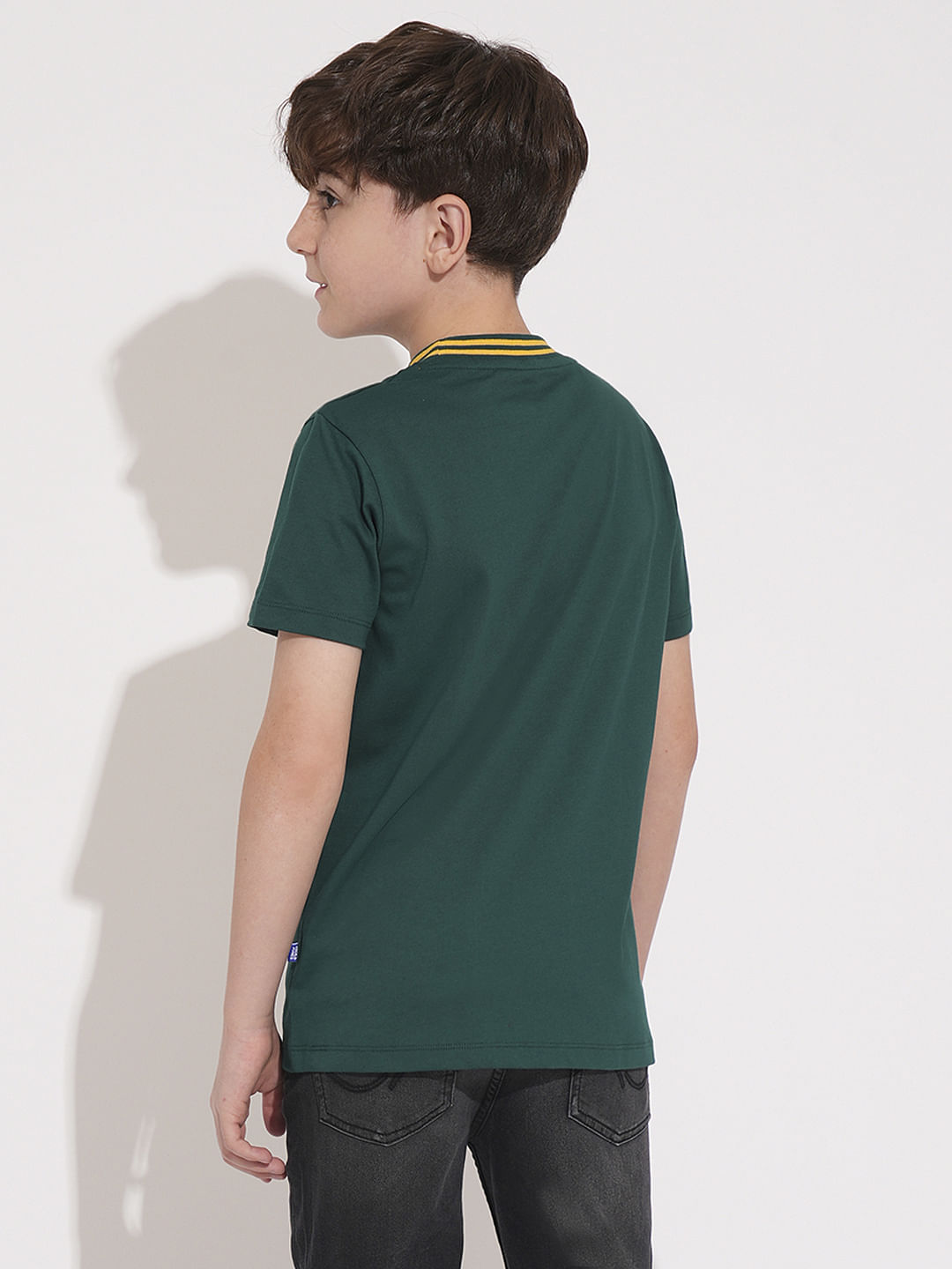 Boys Green Colourblocked Cotton T-Shirt