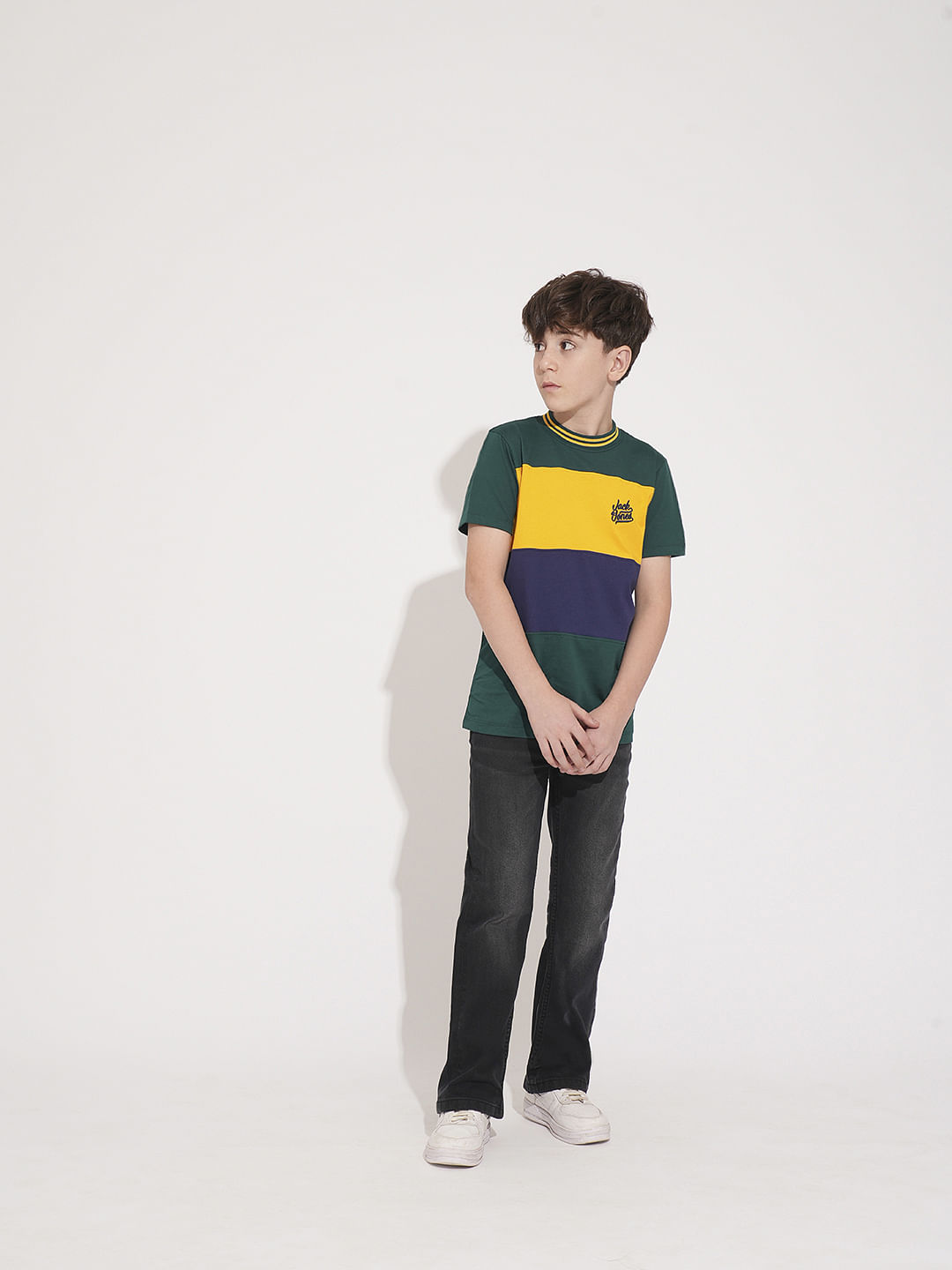Boys Green Colourblocked Cotton T-Shirt