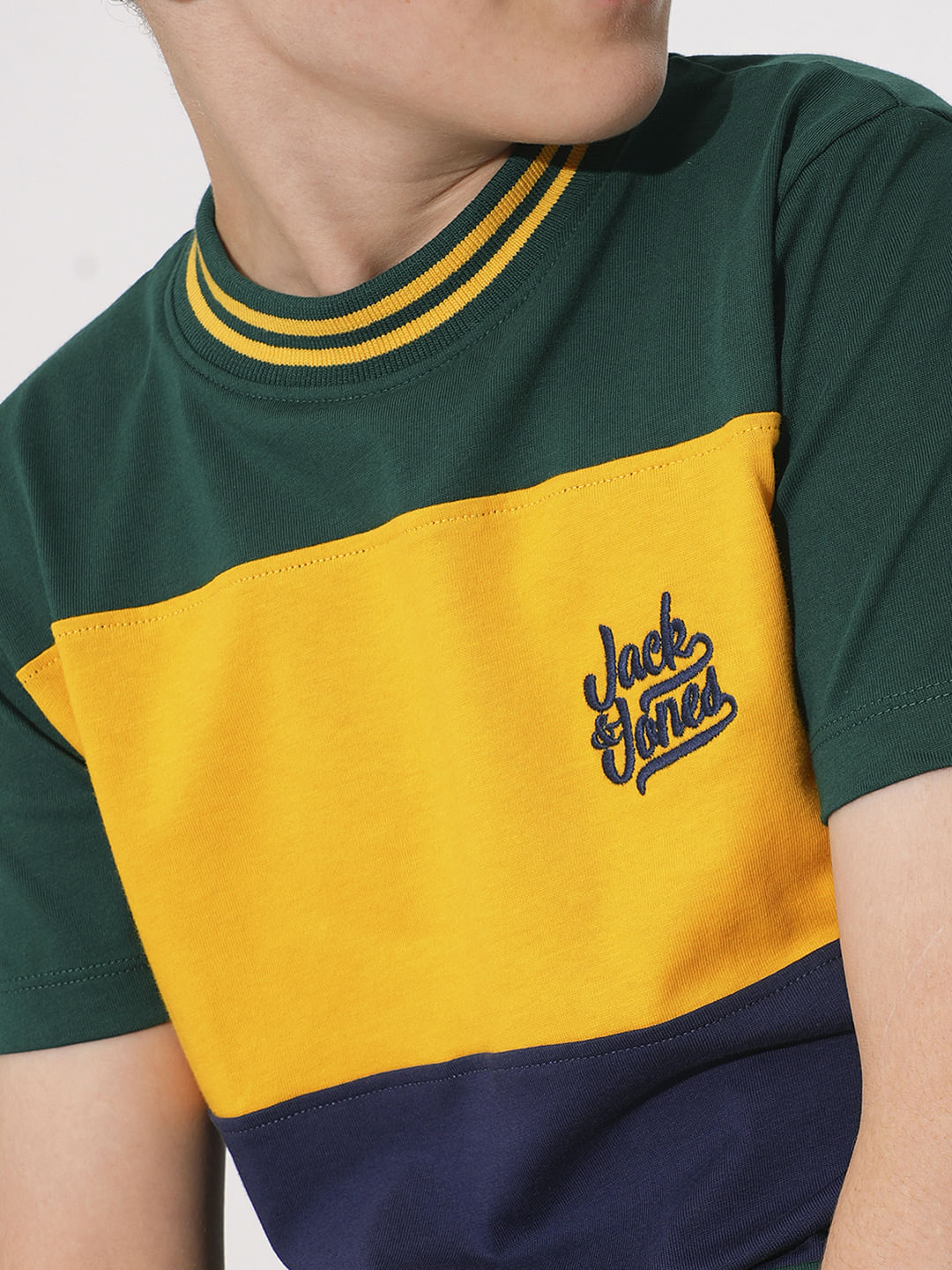 Boys Green Colourblocked Cotton T-Shirt