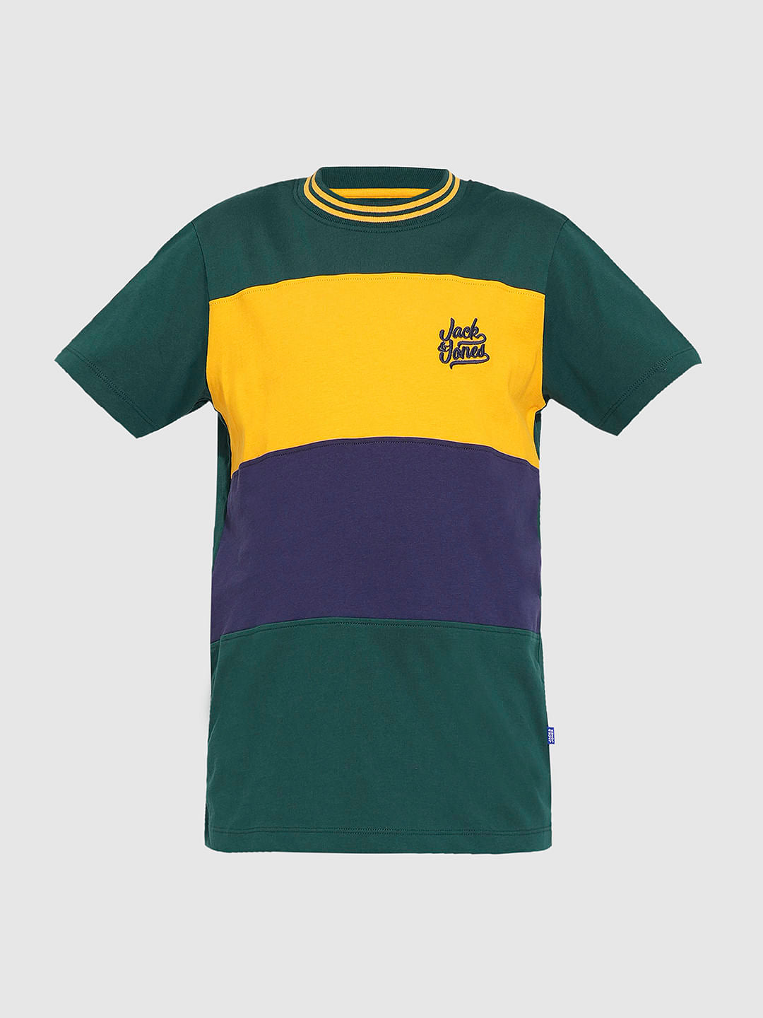 Boys Green Colourblocked Cotton T-Shirt