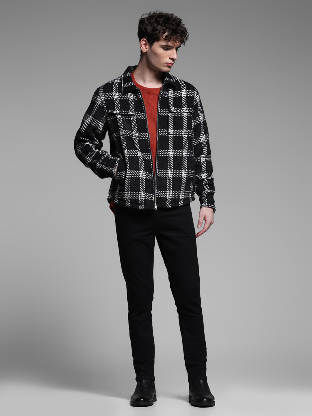 Check Zip-Up Overshirt Jacket