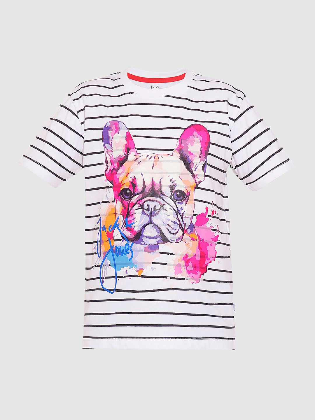 Boys White Striped Cotton T-shirt