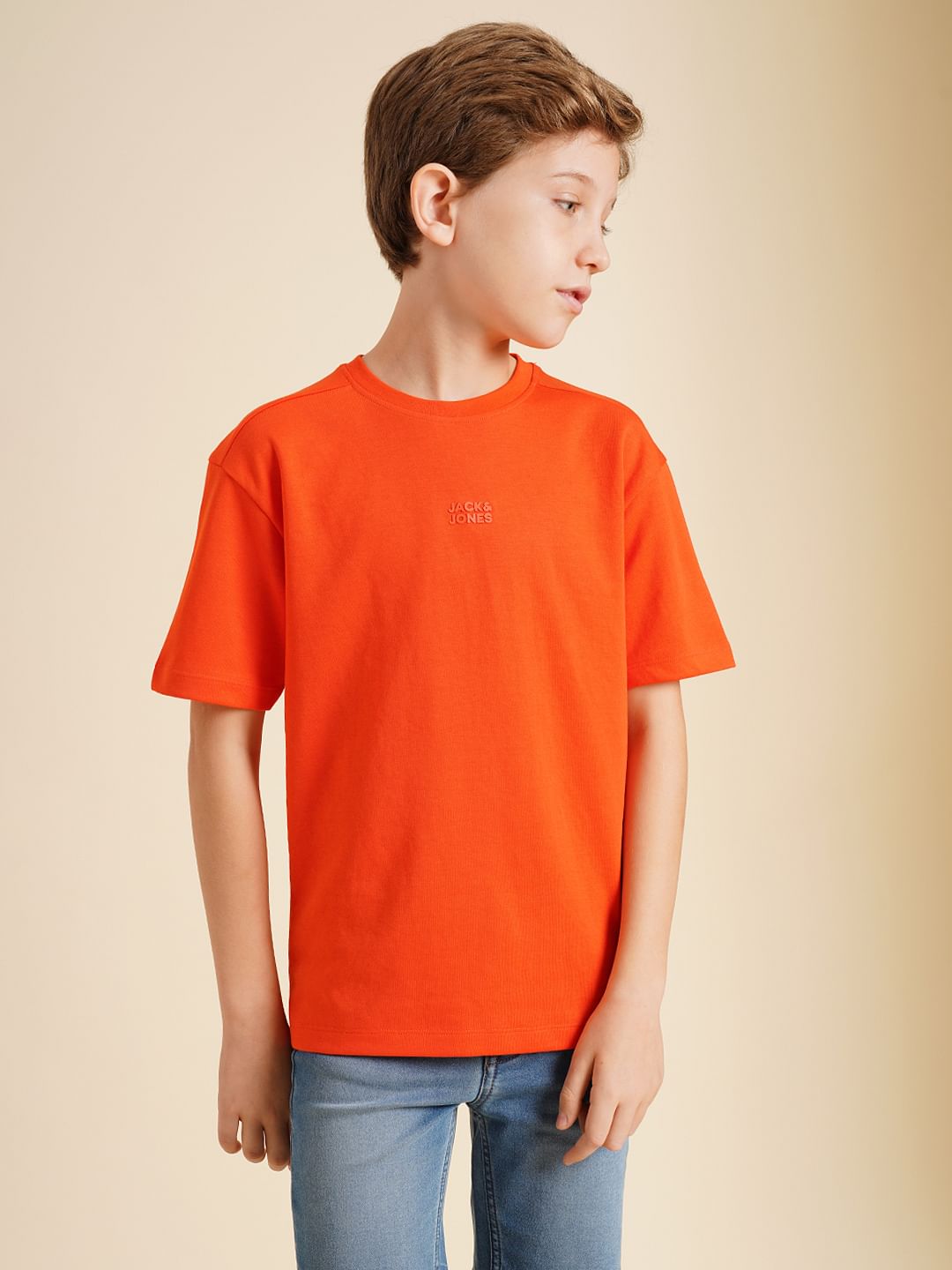 Boys Orange Logo Print Oversized T-shirt