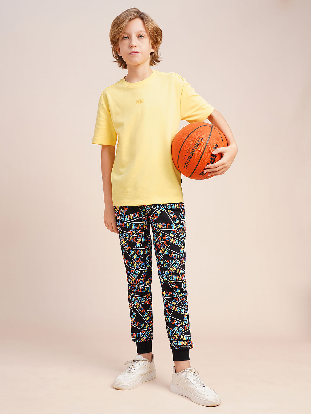 Boys Yellow Logo Print Oversized T-shirt