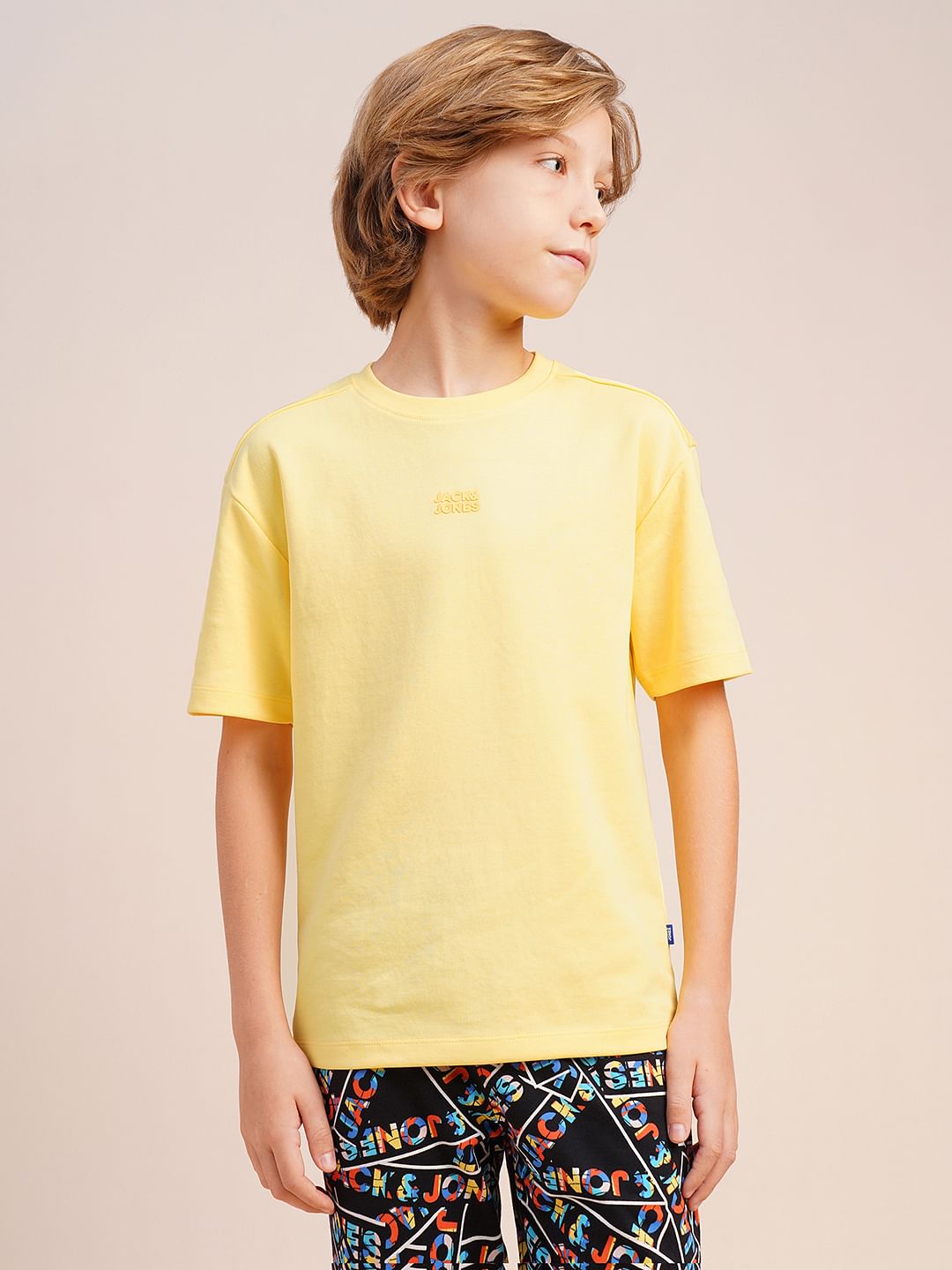 Boys Yellow Logo Print Oversized T-shirt