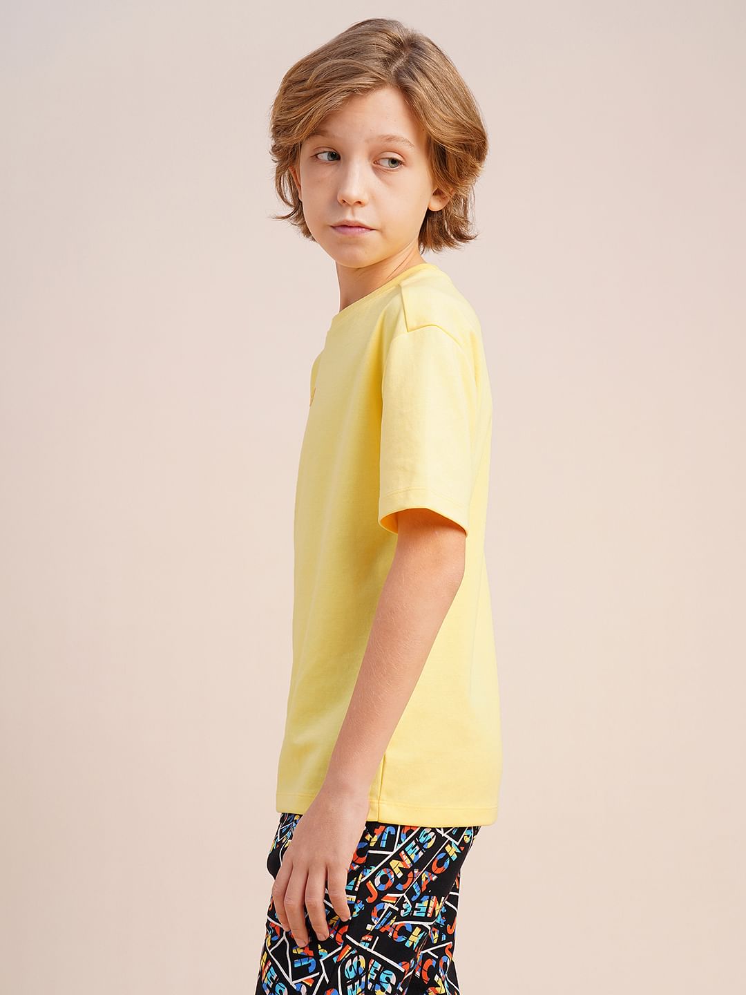 Boys Yellow Logo Print Oversized T-shirt