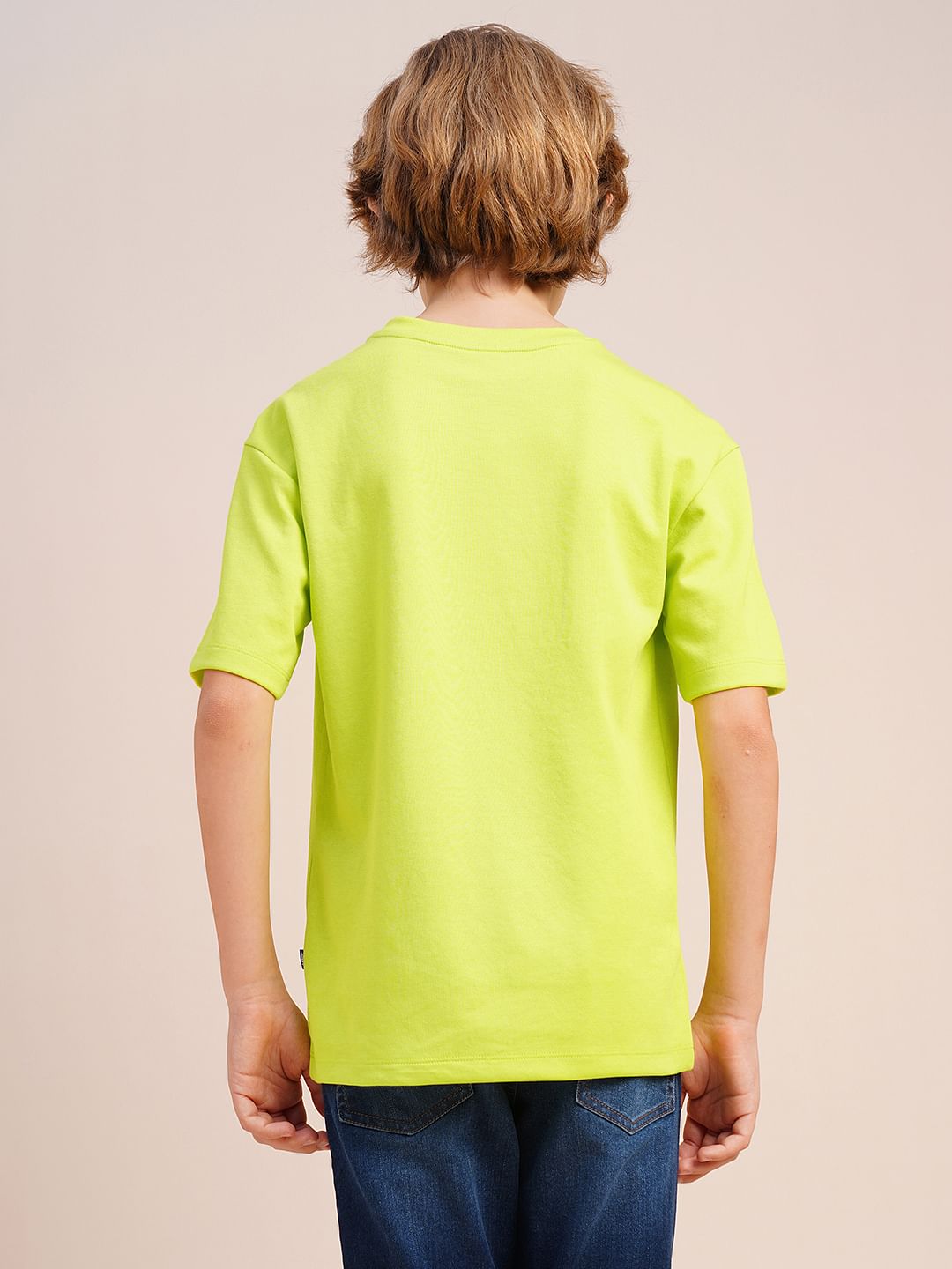 Boys Neon Green Logo Print Oversized T-shirt