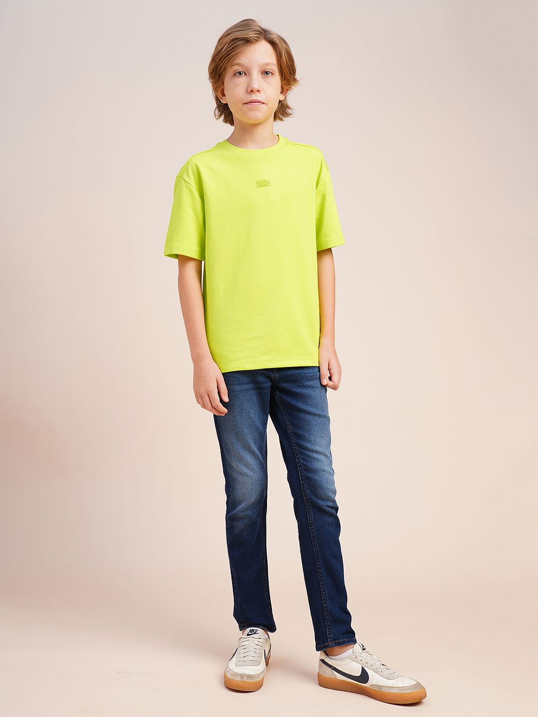 Boys Neon Green Logo Print Oversized T-shirt