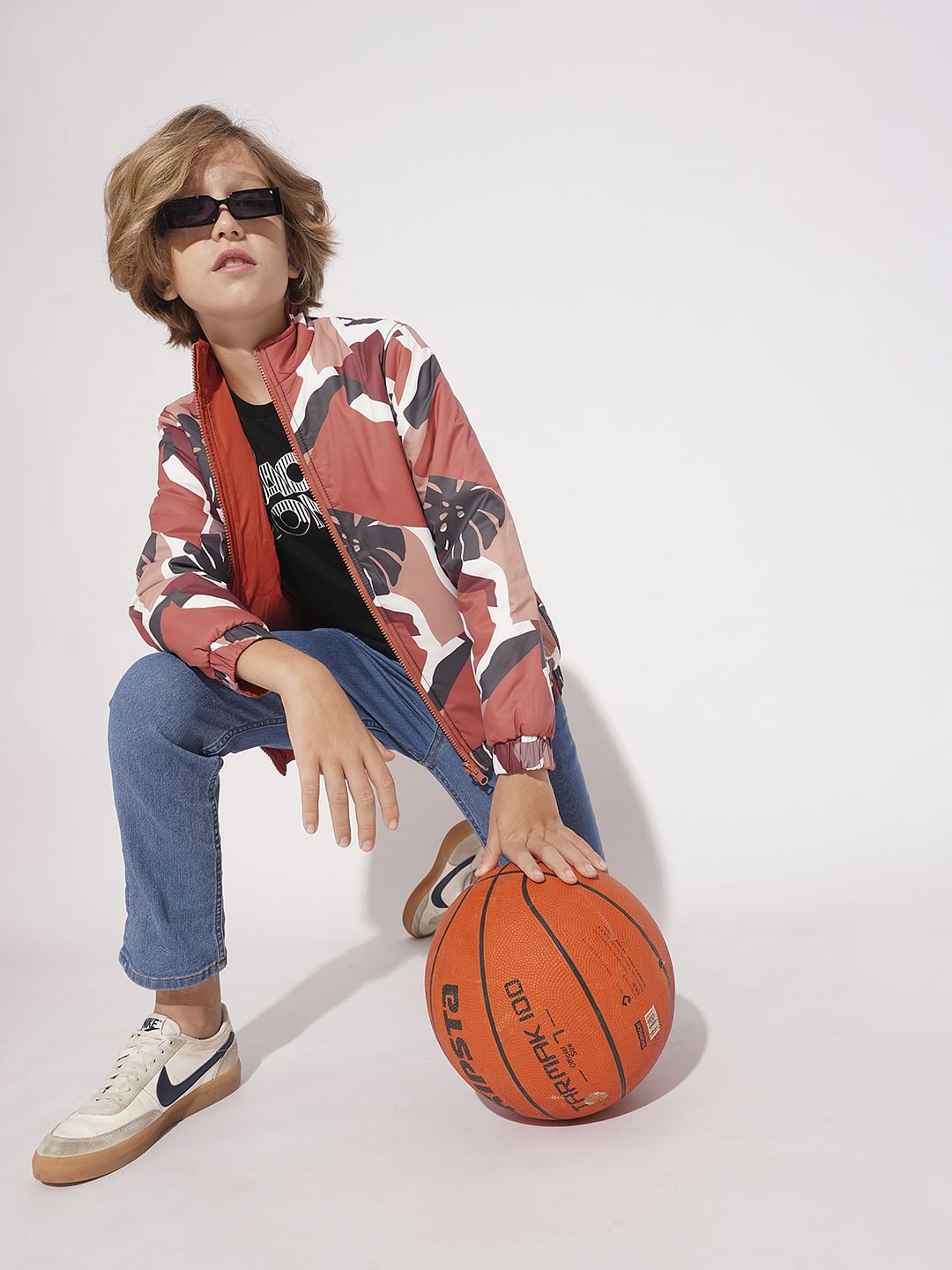 Boys Orange Camo Print Reversible Jacket