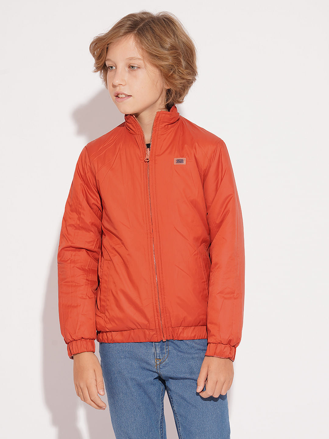 Boys Orange Camo Print Reversible Jacket