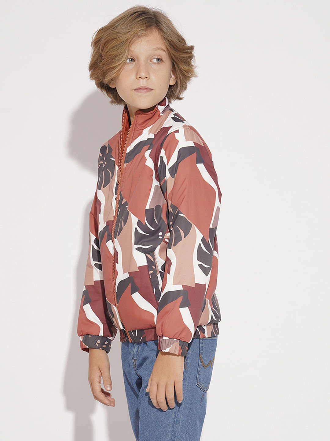 Boys Orange Camo Print Reversible Jacket