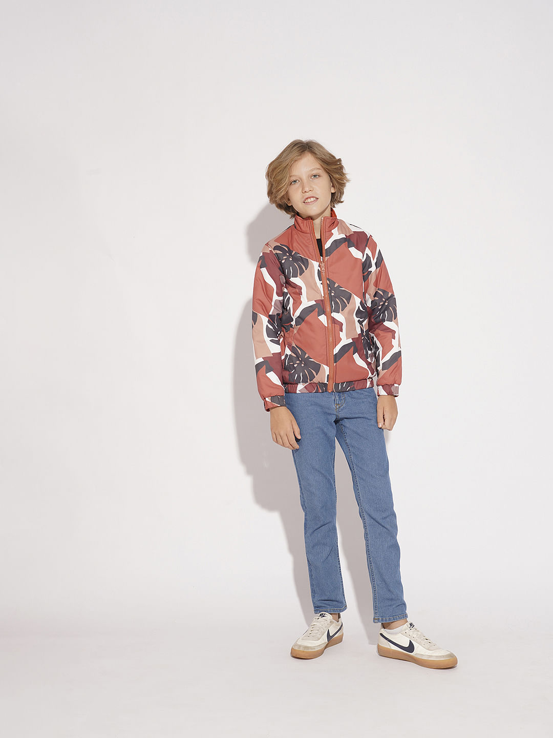 Boys Orange Camo Print Reversible Jacket