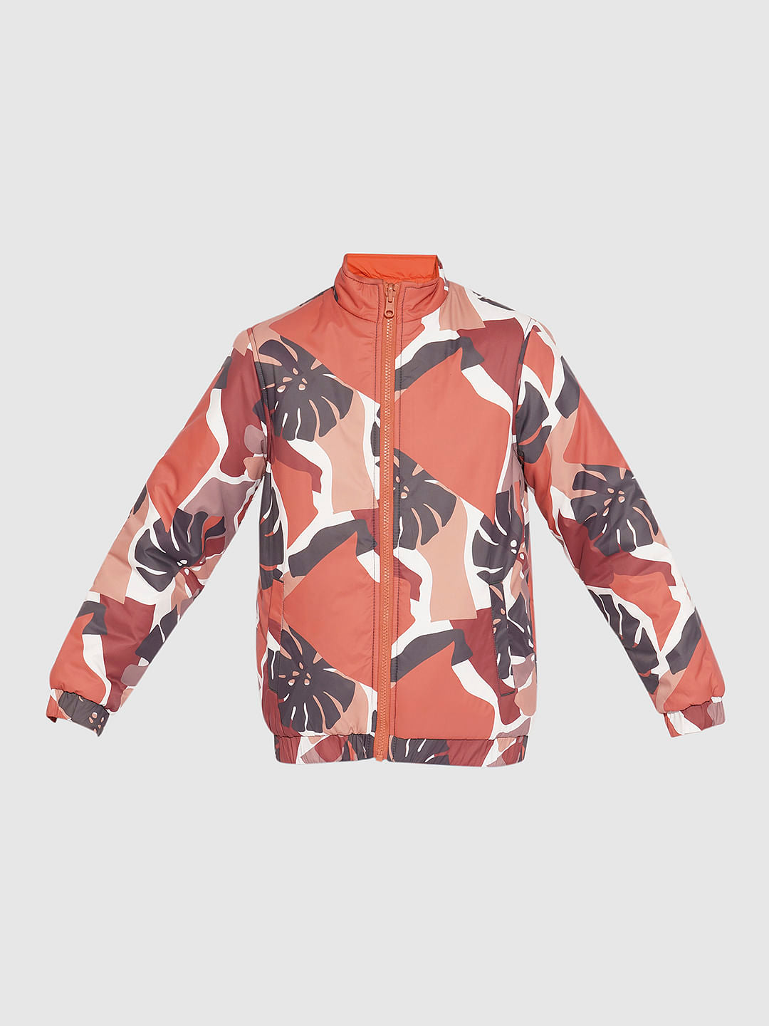 Boys Orange Camo Print Reversible Jacket