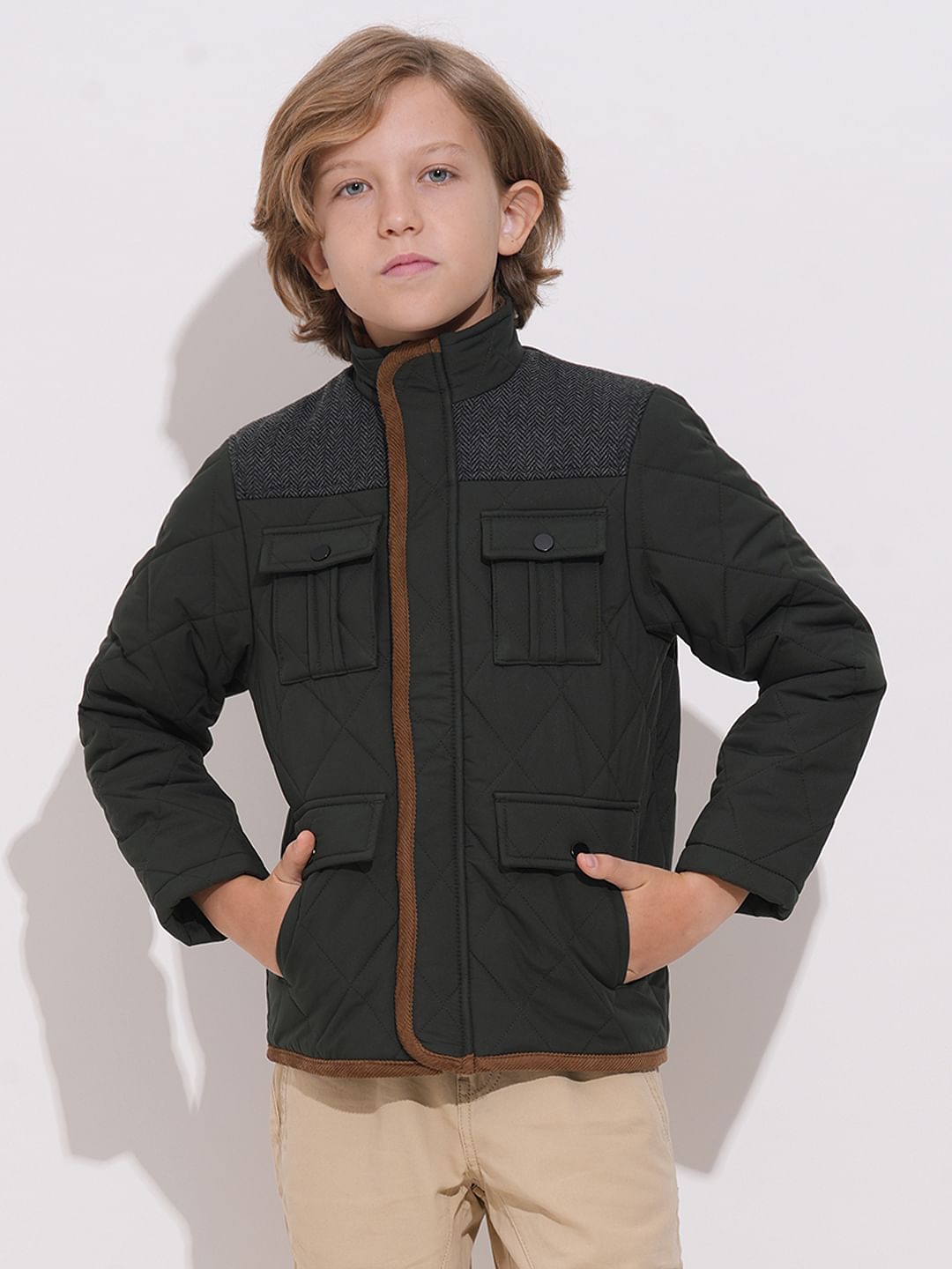 Dark Green Tweed Detail Jacket