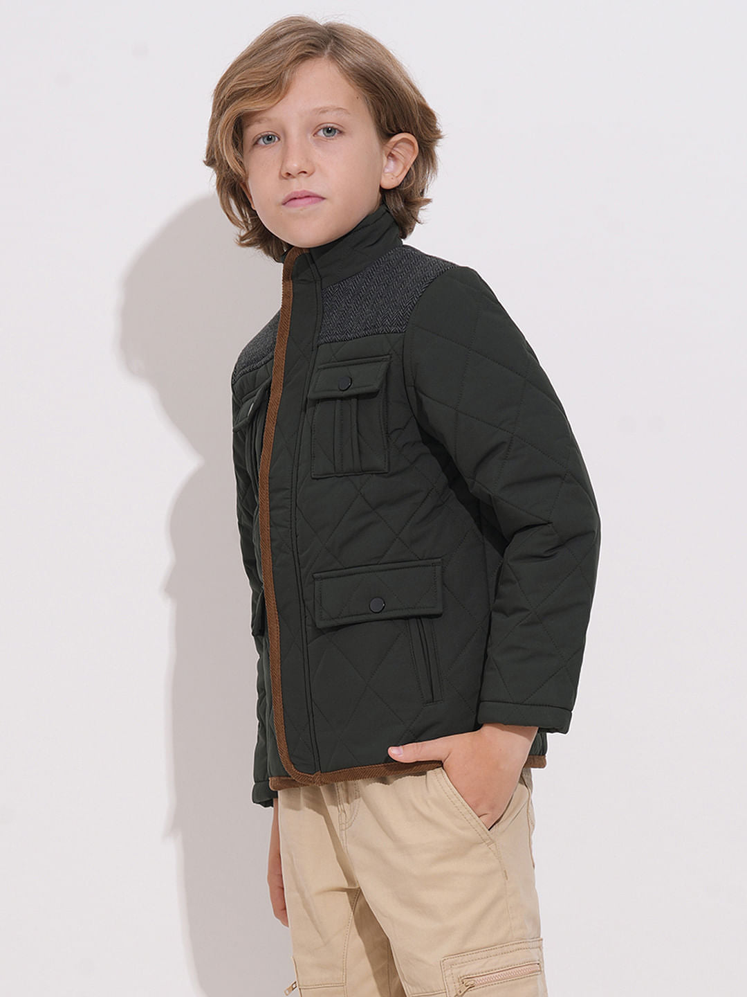 Dark Green Tweed Detail Jacket