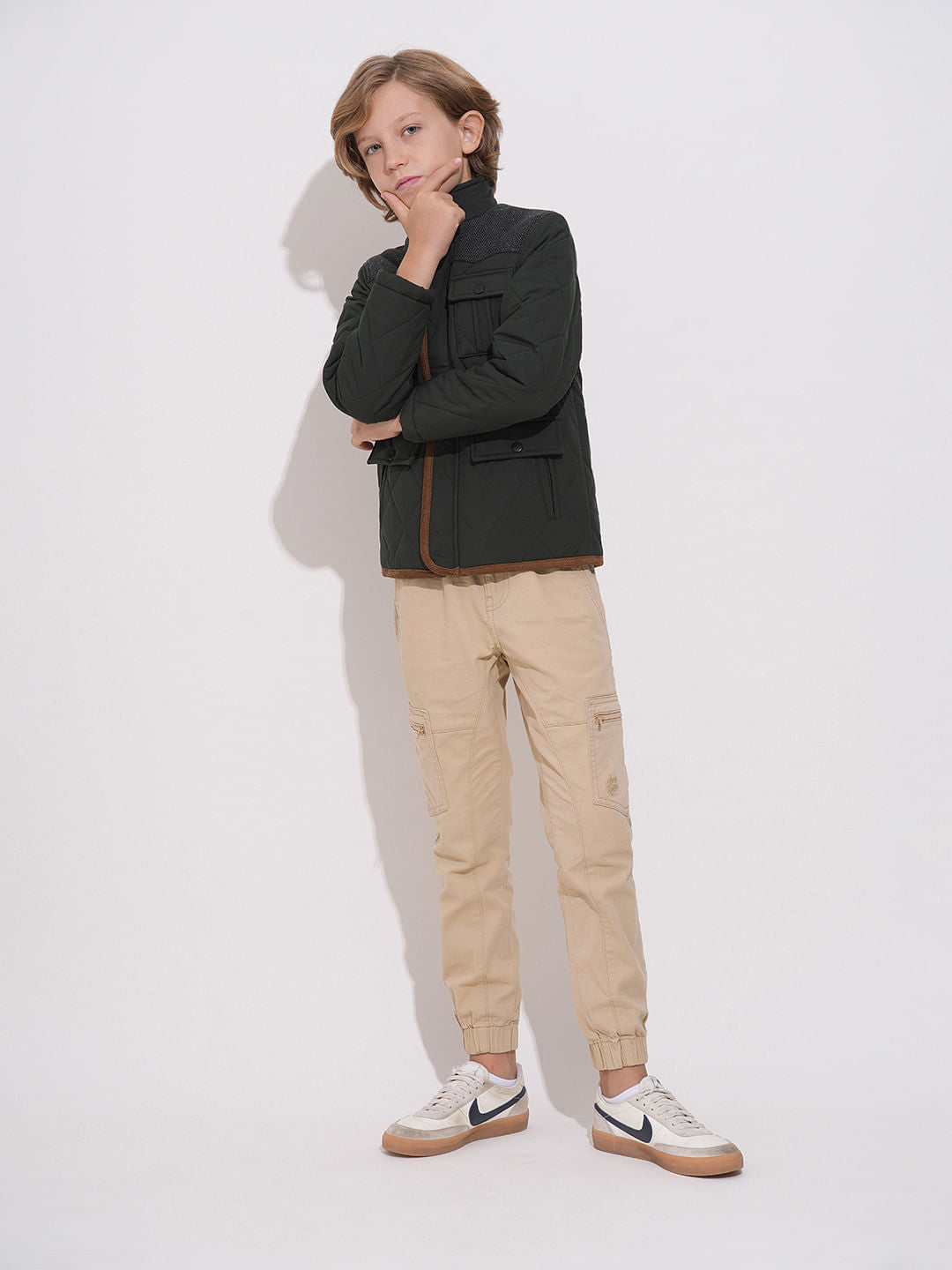 Dark Green Tweed Detail Jacket