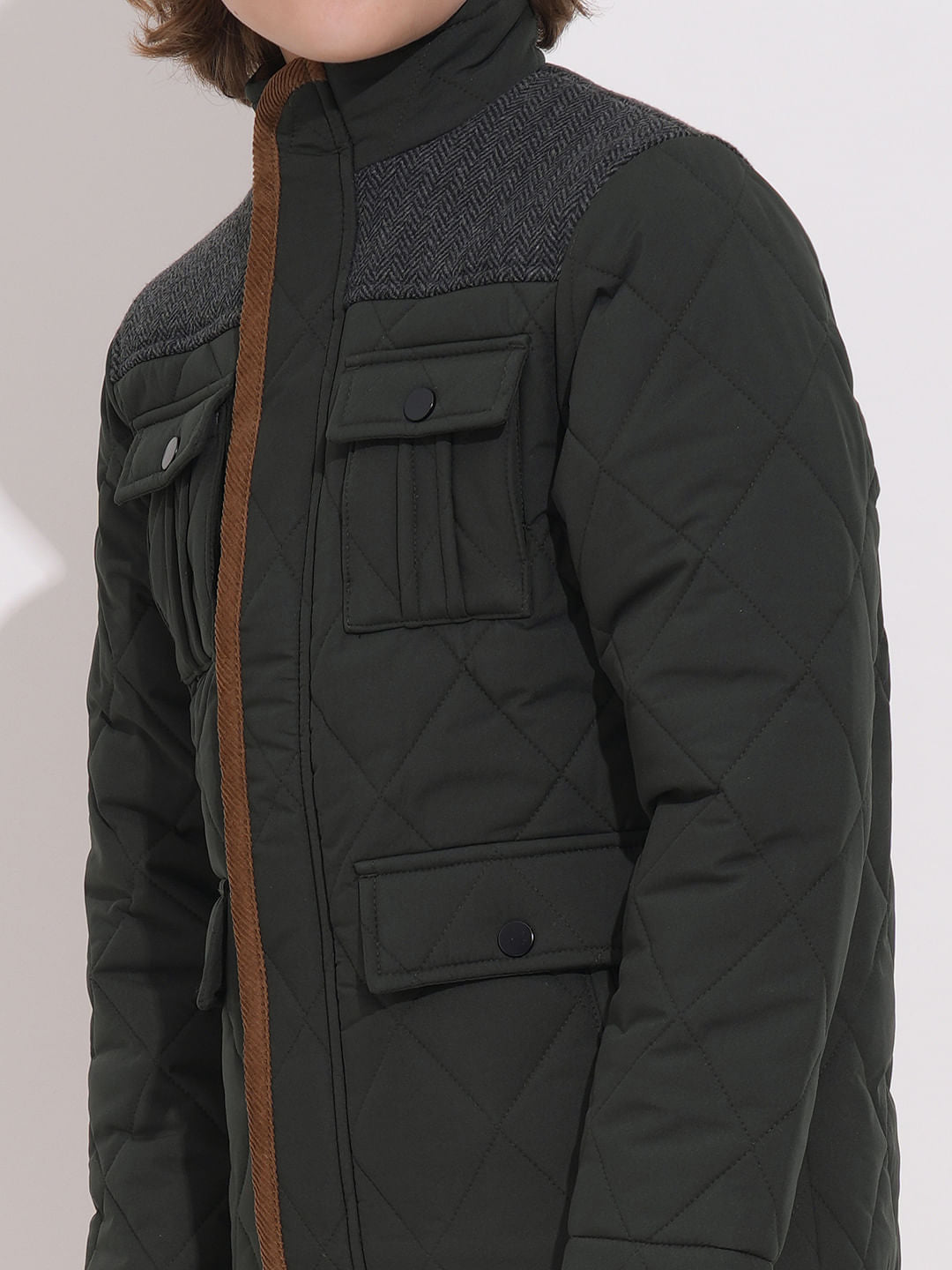 Dark Green Tweed Detail Jacket