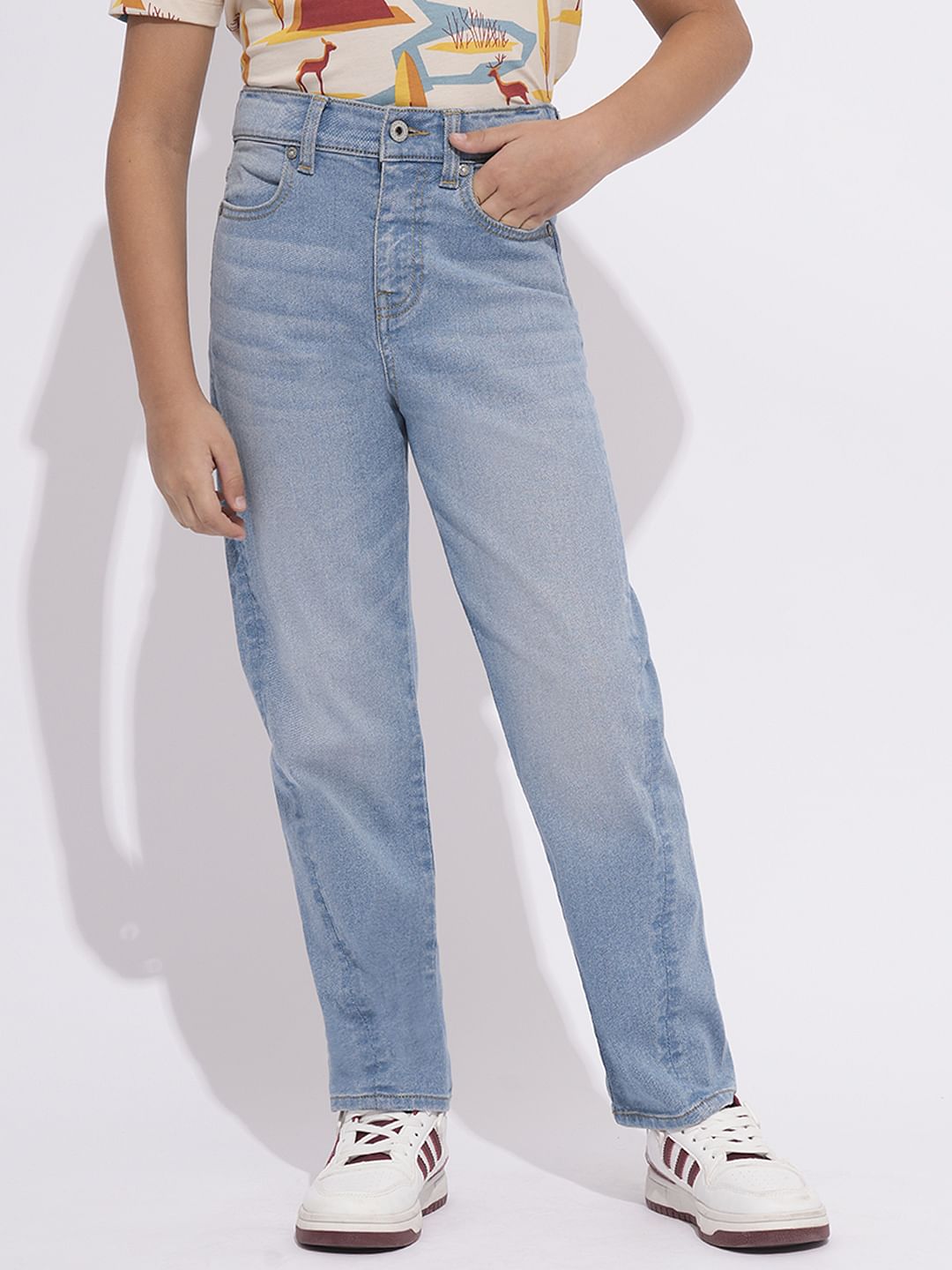 Light Blue Mid Rise Washed Loose Fit Jeans
