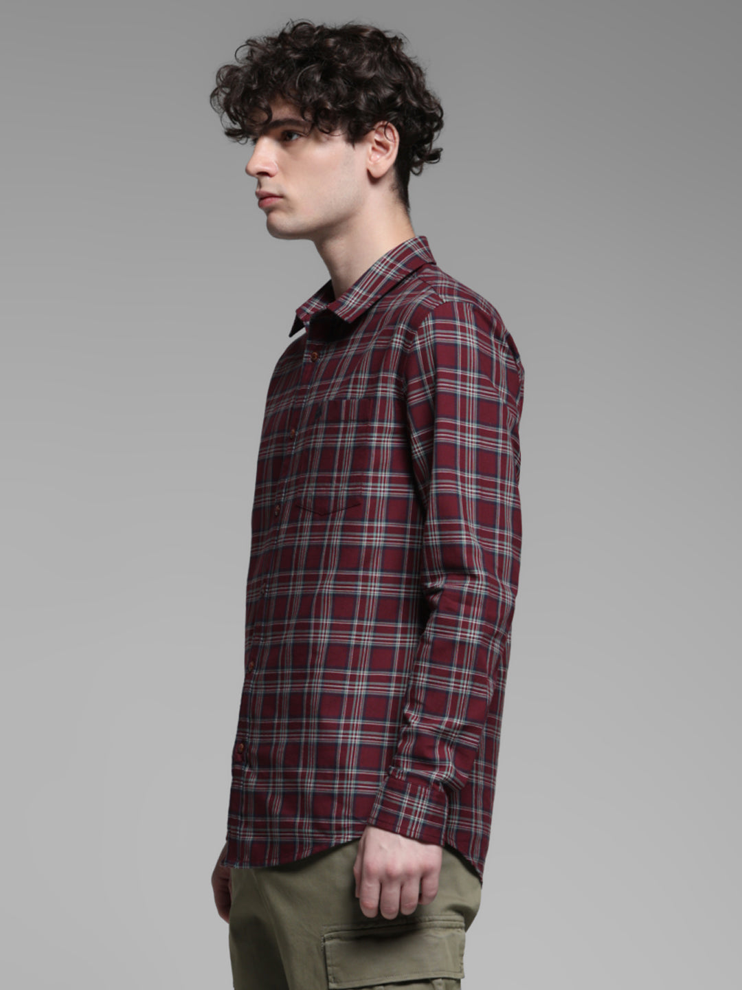 Dark Red Check Cotton Shirt