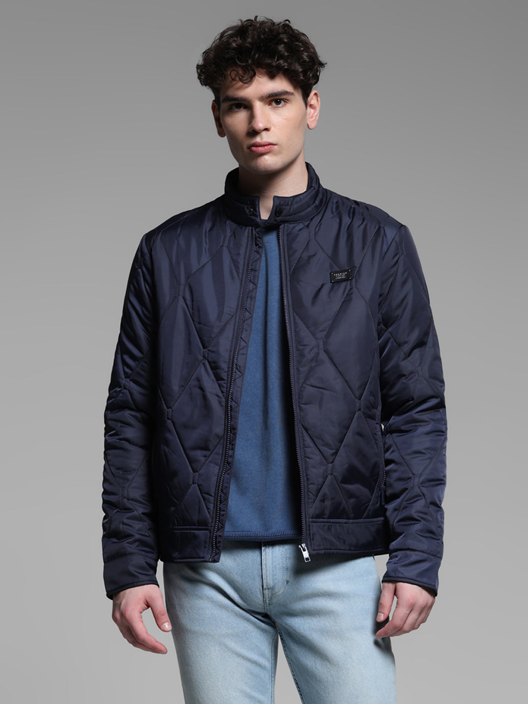 Navy Blue Zip-Up Puffer Jacket