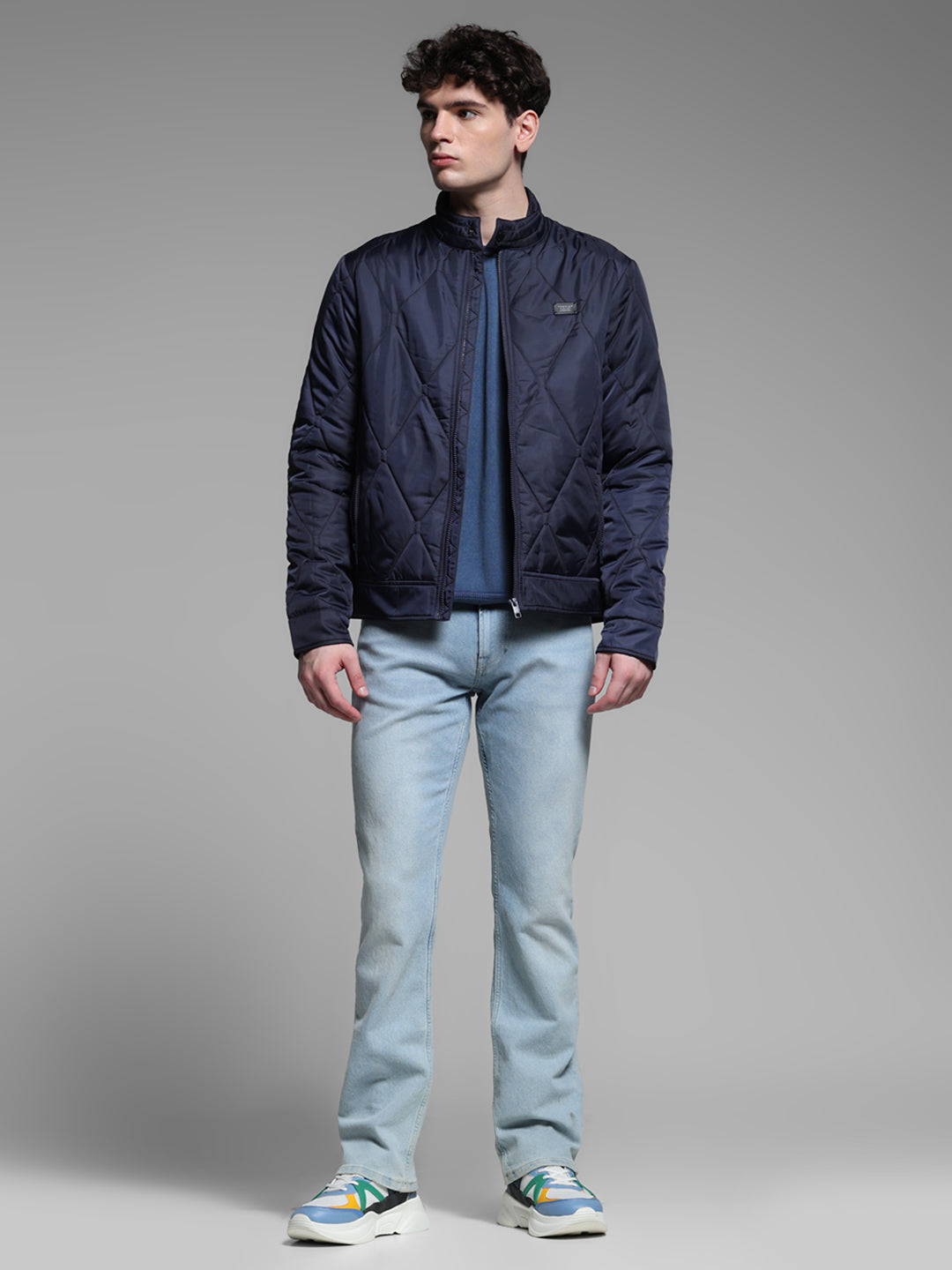 Navy Blue Zip-Up Puffer Jacket