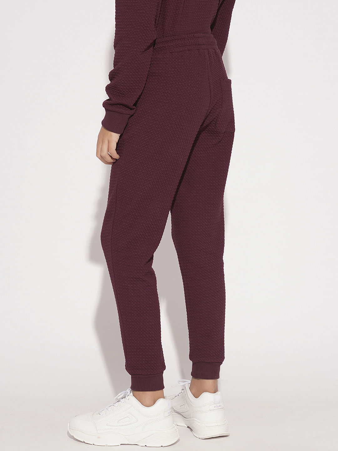 Boys Maroon Textured Co-ord Set Sweatpants