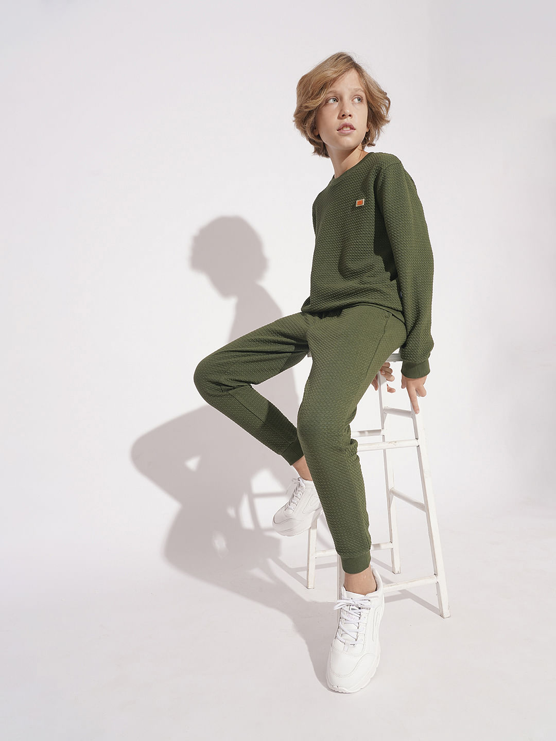 Boys Olive Textured Co-ord Set Sweatpants