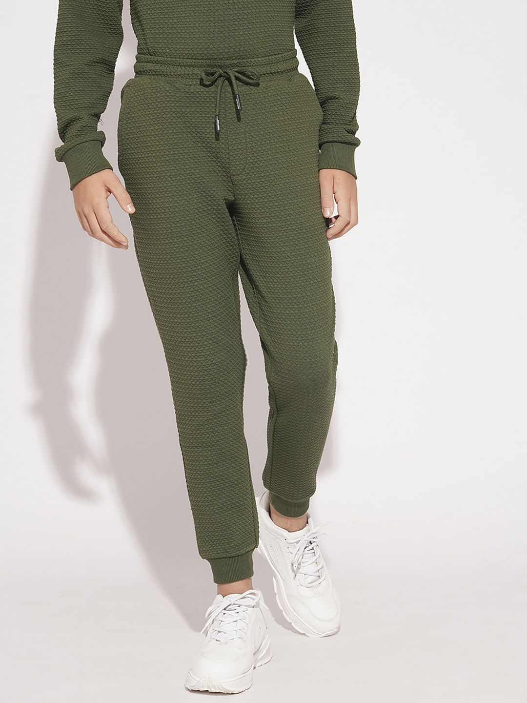 Boys Olive Textured Co-ord Set Sweatpants