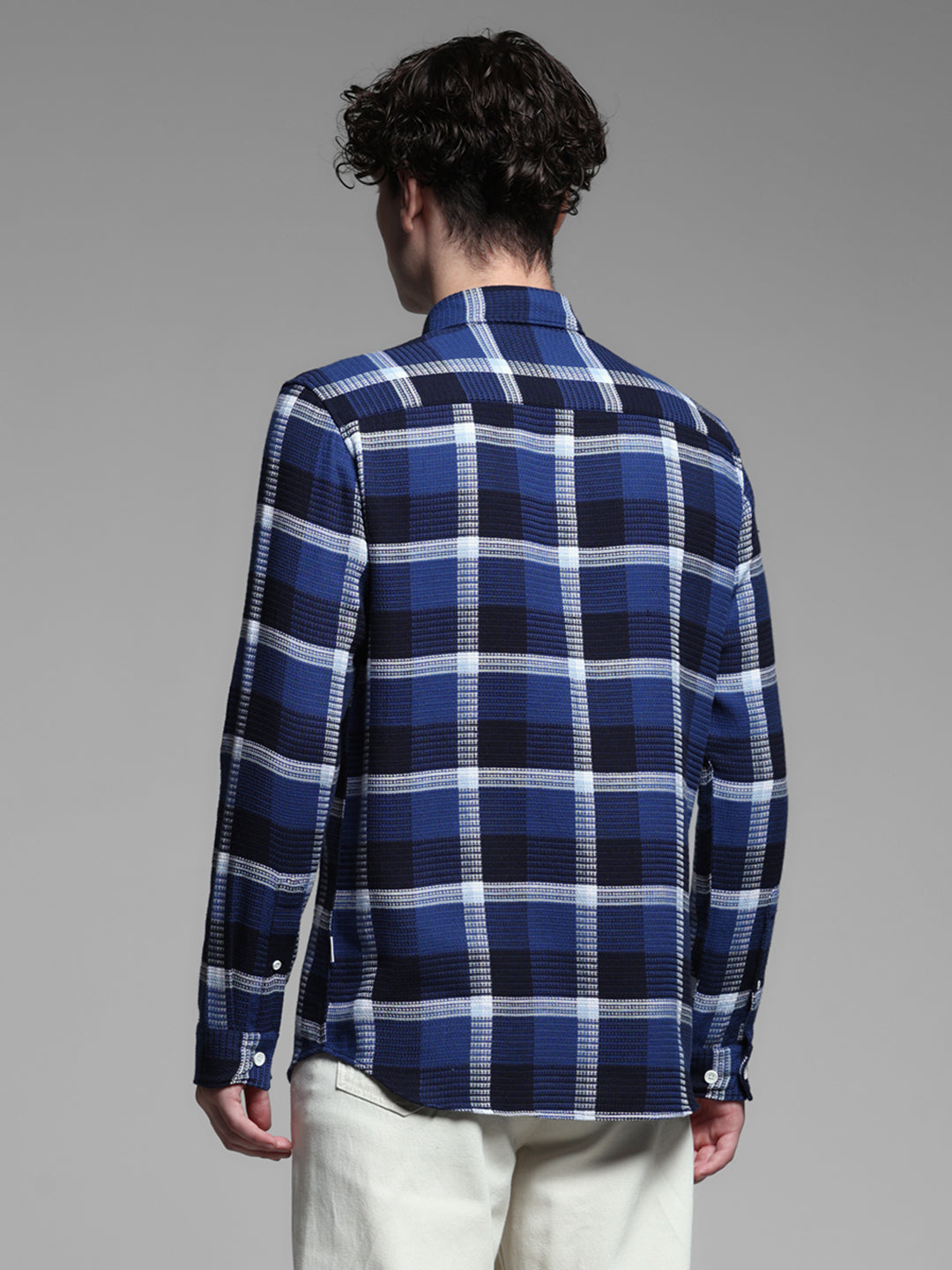 Dark Blue Check Cotton Shirt