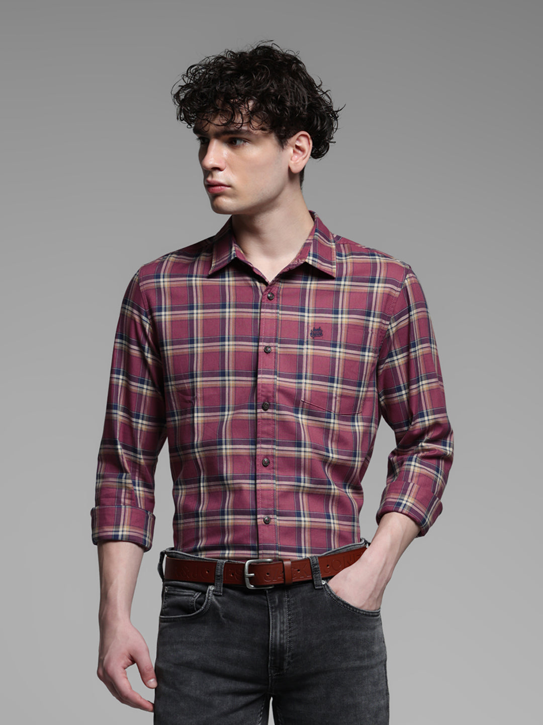 Pink Check Slim Fit Shirt