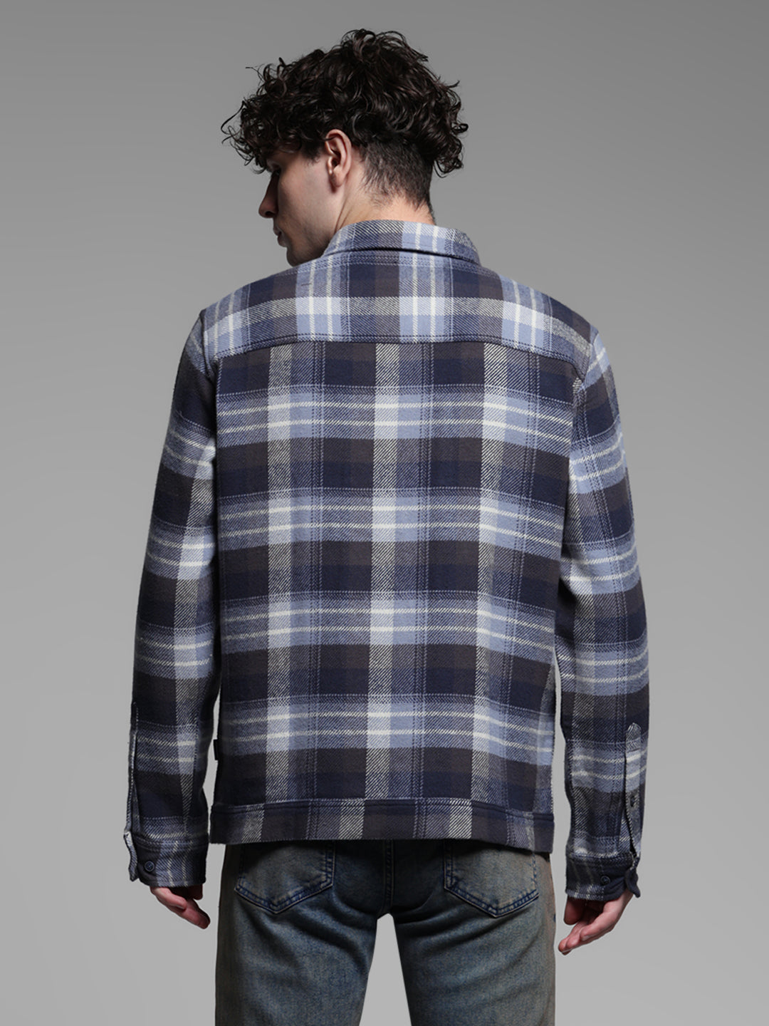 Blue Check Zip Up Shirt
