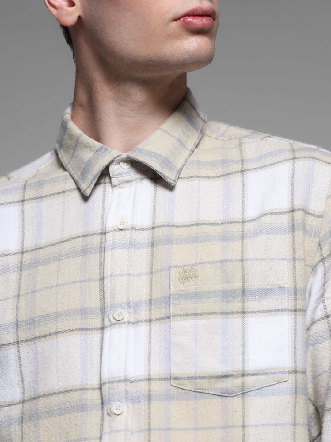 Beige Check Cotton Shirt