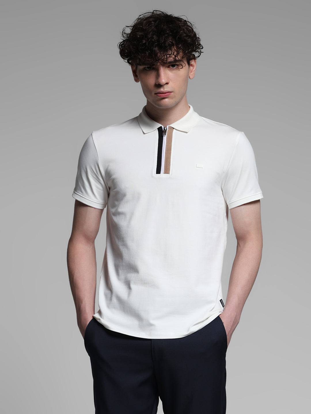 White Zipper Detail Polo